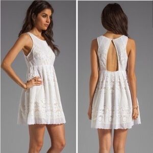 NWT Free People Size Small White Dress Yellow Lining Rocco Lace Dress